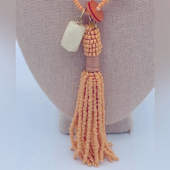 Chicos Nectarine Seed Bead Tassel Necklace Part Of Taylor Collection - Picture 3 of 9